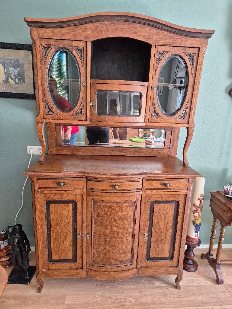 Jugendstil antieke eiken buffet-/servieskast - origineel, Ophalen, Gebruikt, 200 cm of meer, Eikenhout