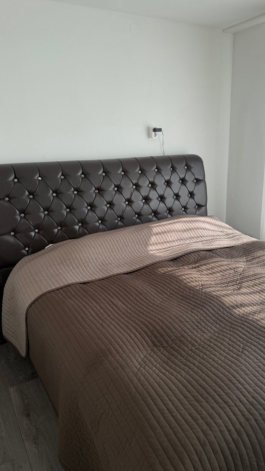 Boxspring leer 180x200, Ophalen, Zo goed als nieuw, Tweepersoons, 180 cm