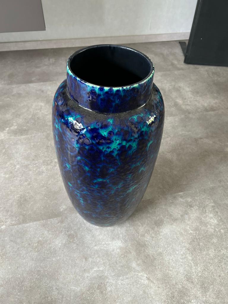 Vintage West Germany Vaas 553-52 Blauw Groen Fat Lava, Ophalen