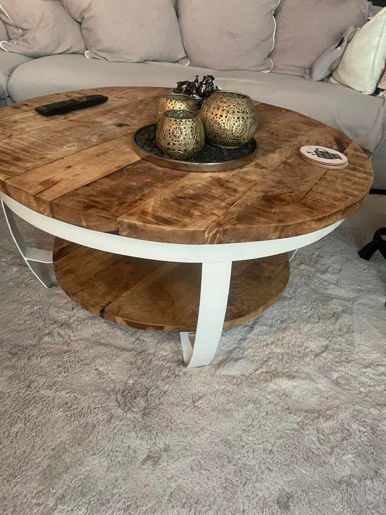 Nette salon tafel van mango hout, 50 tot 100 cm, Rond, Ophalen of Verzenden, Zo goed als nieuw
