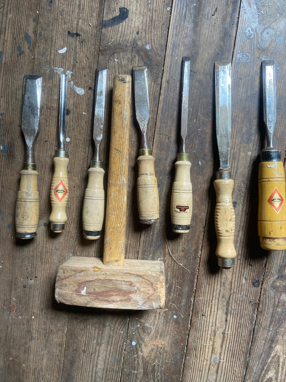 Vintage Hakbeitel Set met Guts en Houten Hamer, Antiek en Kunst, Antiek | Gereedschap en Instrumenten, Ophalen