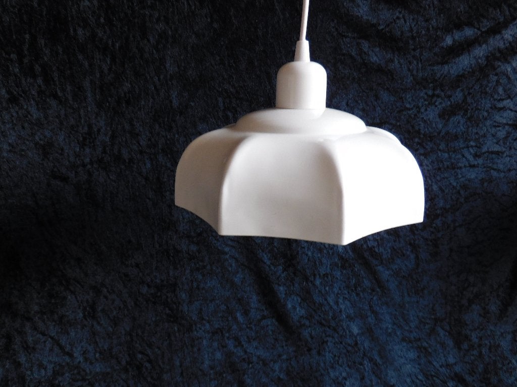 Vintage hanglamp in wit van Vrieland Design, 8-hoekig, dsn 2, Ophalen of Verzenden, Gebruikt, Metaal, E27 (groot)