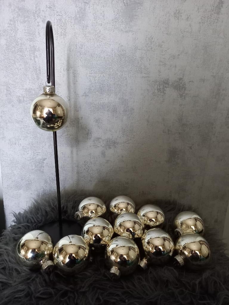 Set van 12 Vintage Zilveren GDR Ballen, Diversen, Kerst, Ophalen, Gebruikt