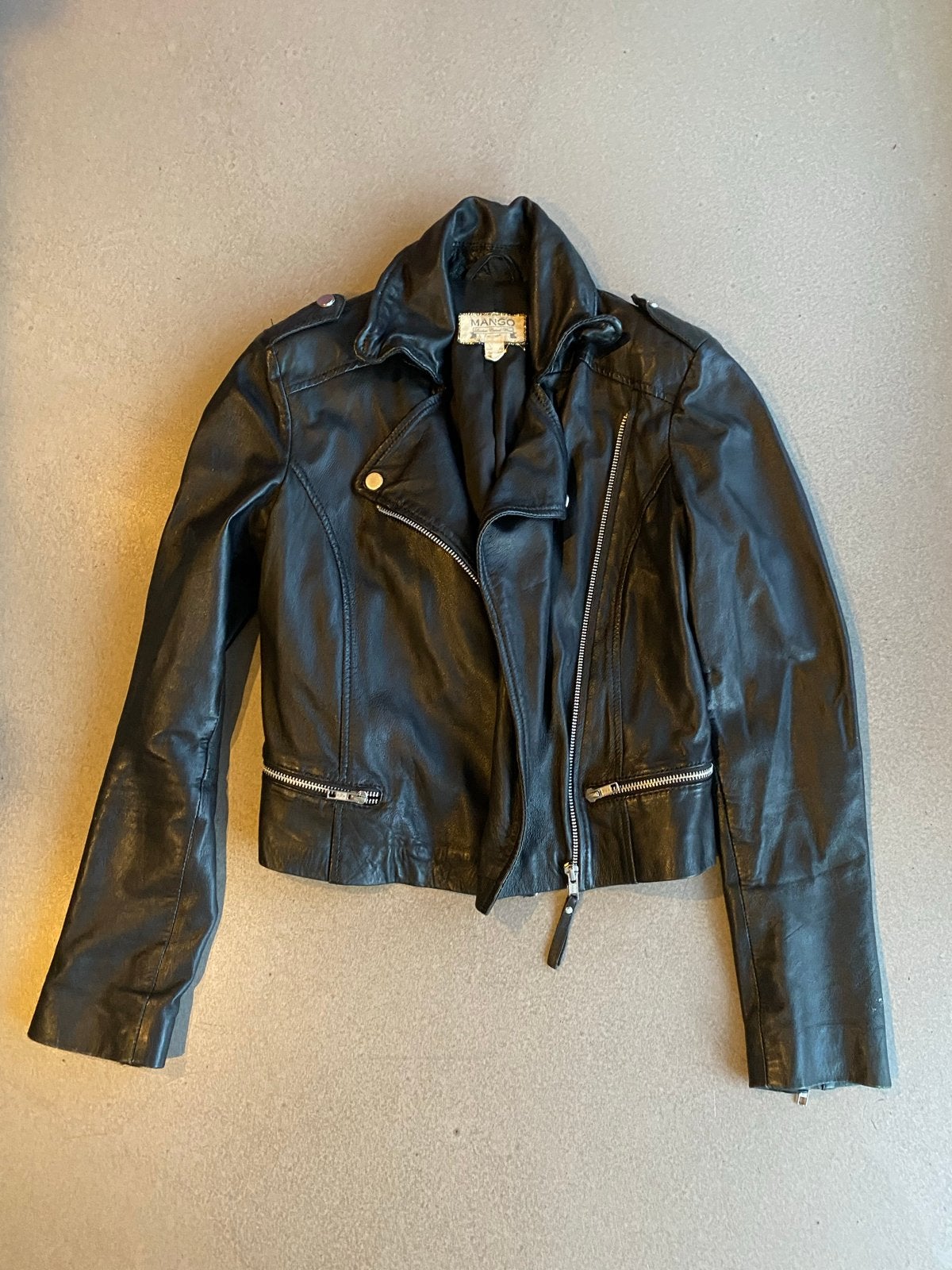 Mango leren bikerjack zwart - Maat XS, Ophalen of Verzenden, Gedragen, Maat 34 (XS) of kleiner, Zwart