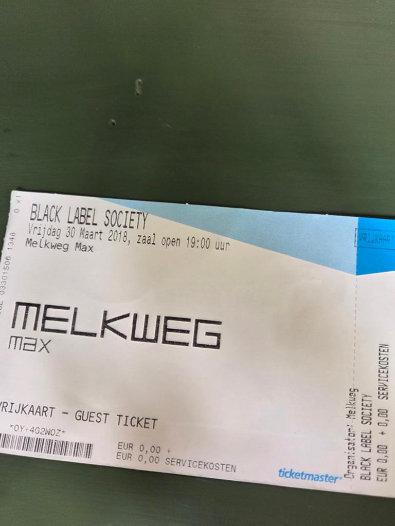 Concertkaart Black Label Societ Melkweg 2018, Verzamelen, Ophalen of Verzenden, Zo goed als nieuw, Overige typen