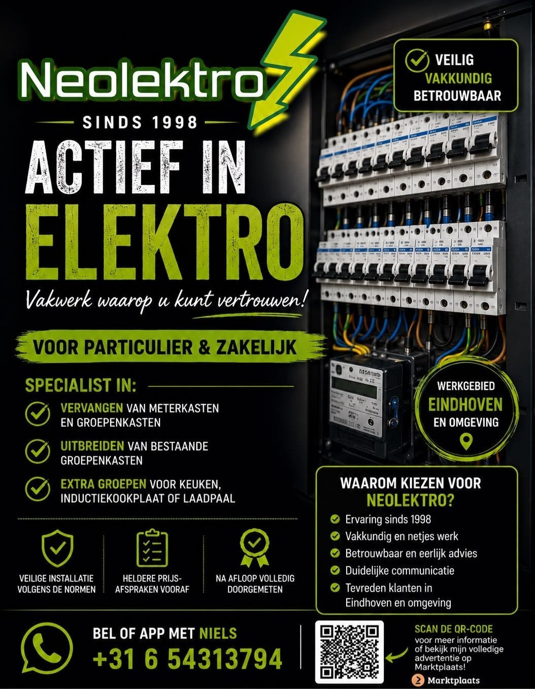 Vervangen of uitbreiden meterkast/groepenkast omg Eindhoven, Garantie
