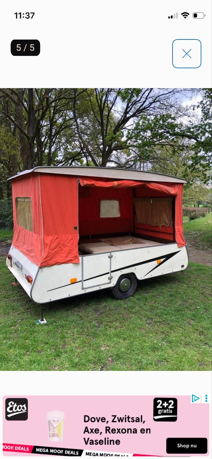 Paradiso vouwcaravan uit 1973 - Vintage kamperen met gemak, Caravans en Kamperen, Ophalen, Meerkleurig, Tot en met 2, Overige merken