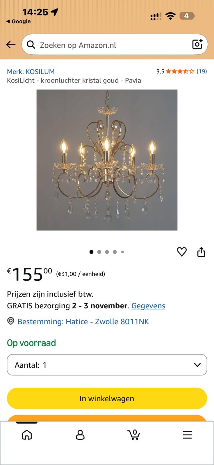 Kroonluchter kristal barok Nieuw in de doos, Ophalen of Verzenden, Zo goed als nieuw