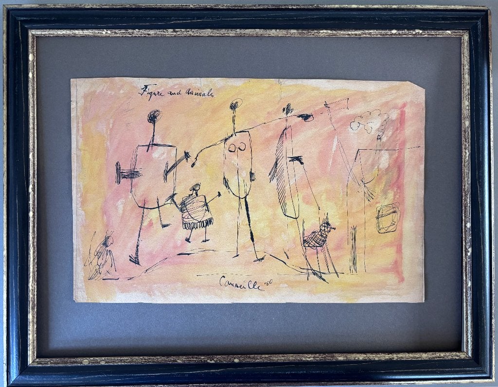 Schilderij gemengde techniek gesigneerd Corneille "50, Ophalen of Verzenden