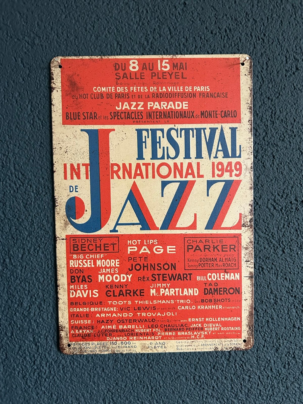 Vintage Jazz Festival 1949 Metalen Bord 20x30cm, Ophalen of Verzenden