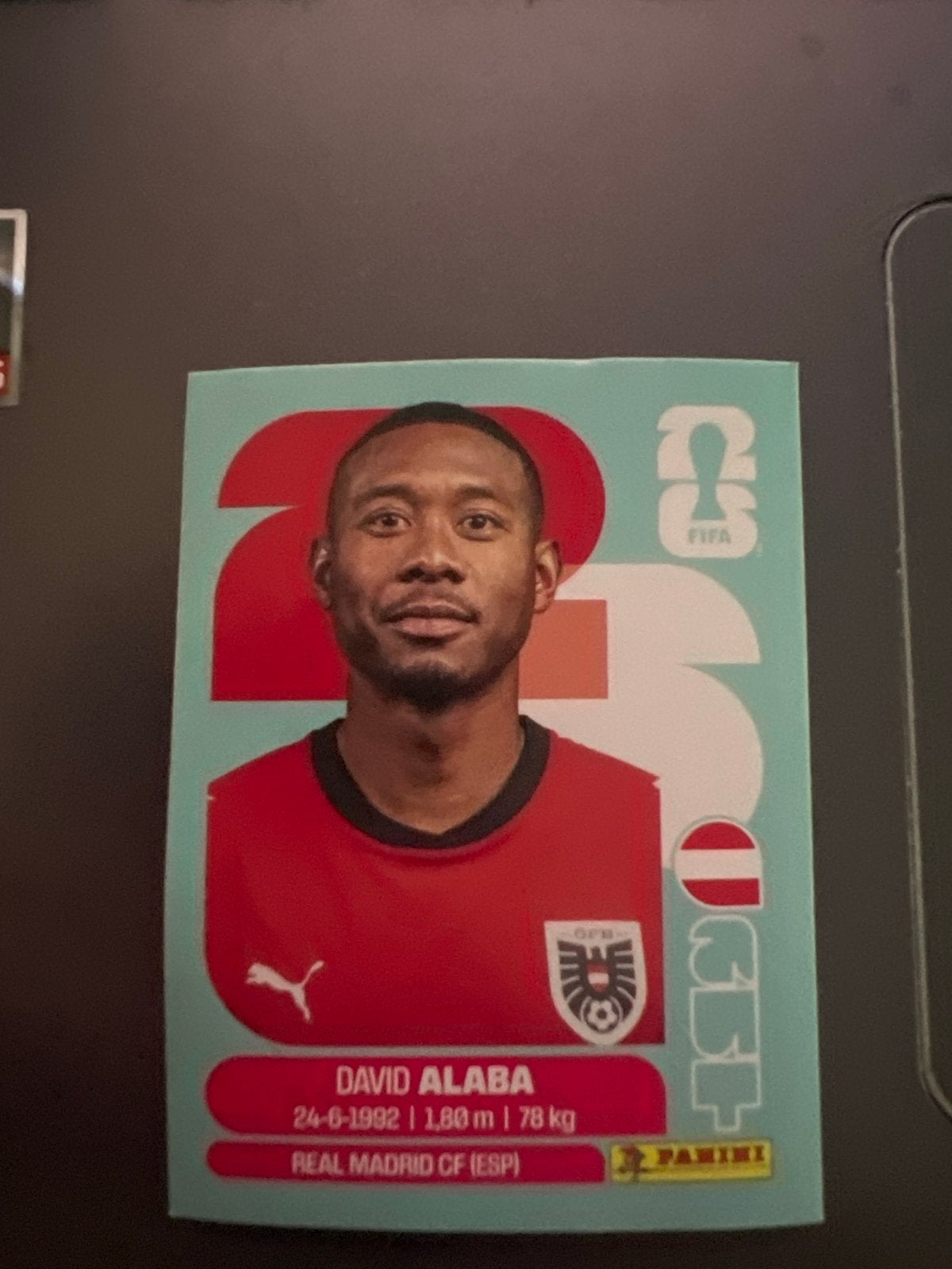David Alaba Panini wk 2026 Spelerskaart, Verzenden, Zo goed als nieuw, Buitenlandse clubs, Spelerskaart
