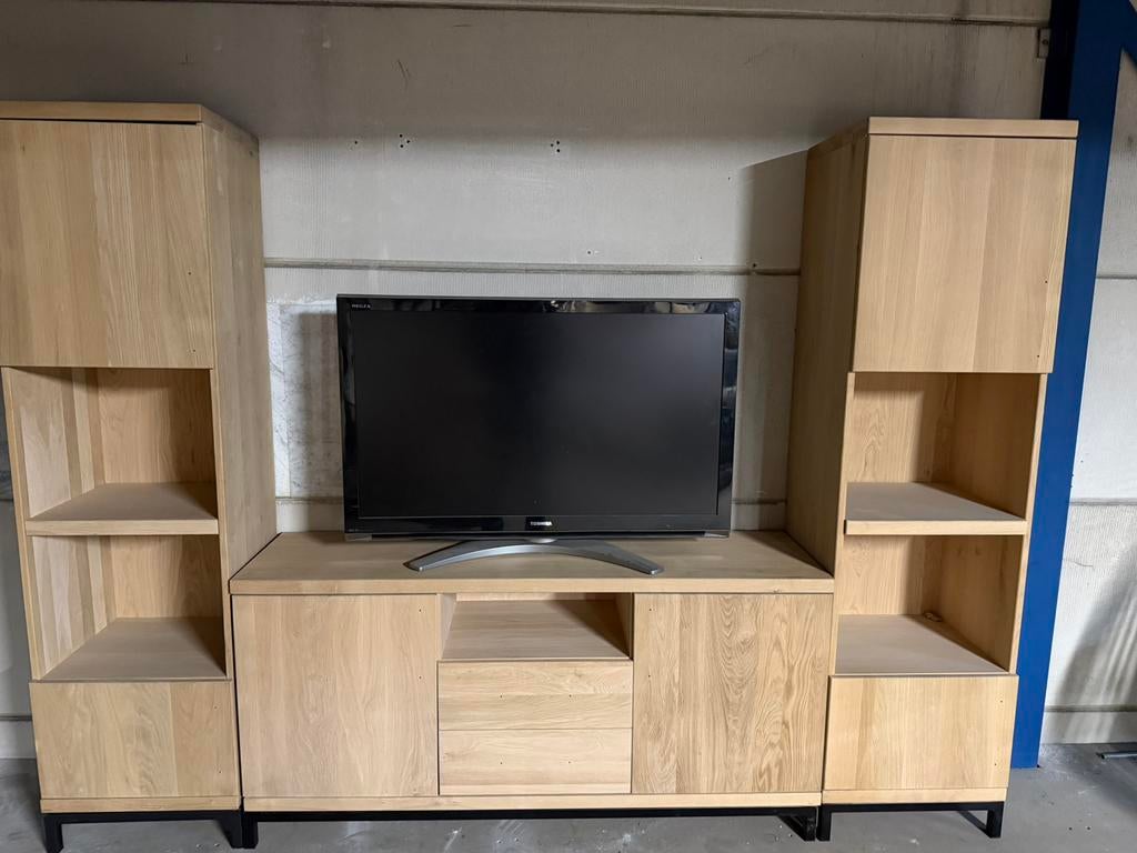 Robuust Eiken TV Meubel Set – 3-delig – Nieuw!, Met deur(en), 200 cm of meer, Nieuw, Ophalen of Verzenden