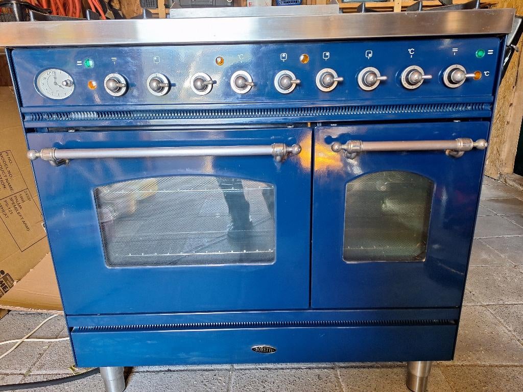 Luxe Boretti Donkerblauw  gasfornuis, Ophalen, Warmhoudplaat, 60 cm of meer, Zo goed als nieuw