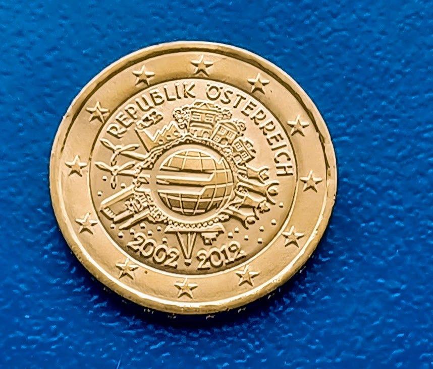Oostenrijk 2 euro "10 jaar €uro " - 2012 Verguld UNC, Verzenden, Oostenrijk, 2 euro, Losse munt