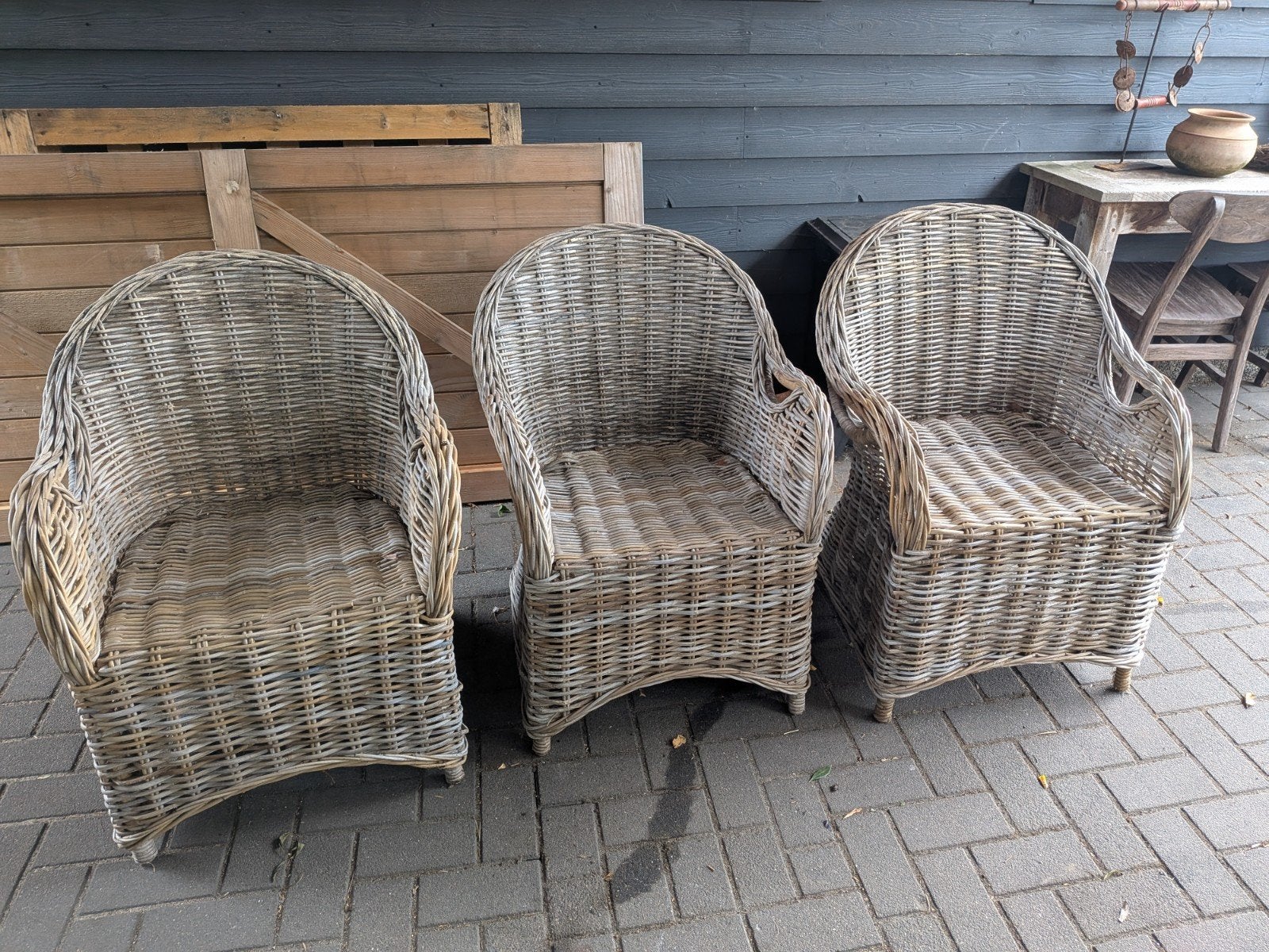 3x Rotan rieten tuinstoelen - Gebruikt, Tuin en Terras, .., Gebruikt, Rotan, ..