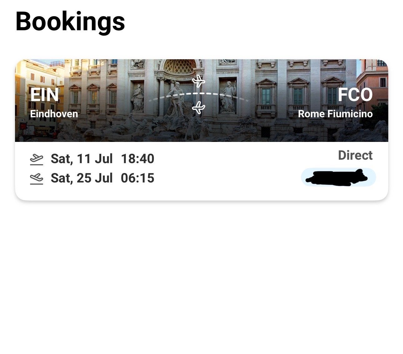 2x Vliegtickets Eindhoven - Rome (11 juli t/m 25 juli), Tickets en Kaartjes, Twee personen, Vliegtuig, Met bestemming of datum