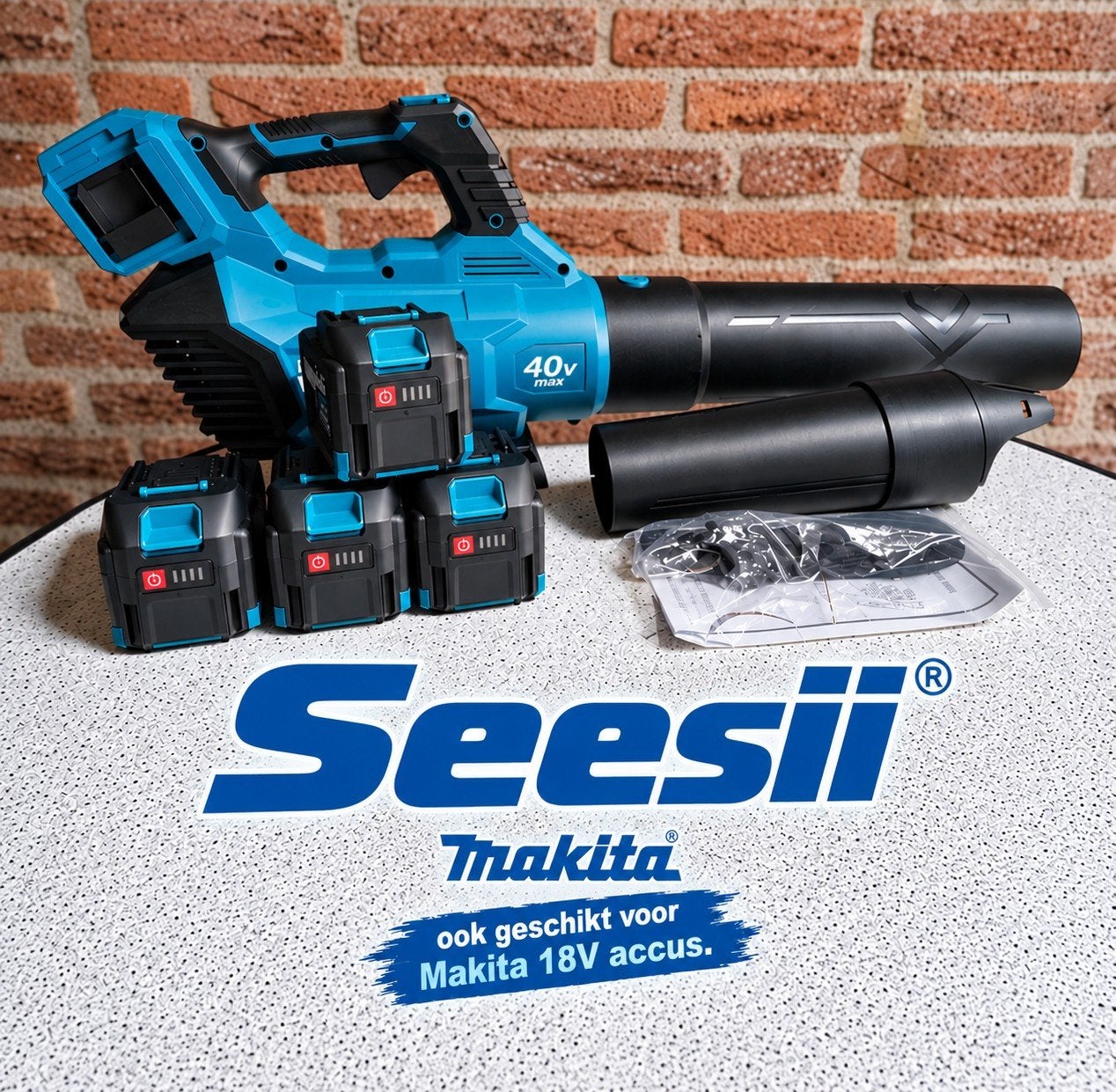 Bladblazer 40V 36V(2x18V) incl 4 x 5.2Ah accu en 2 opladers., Nieuw, Ophalen of Verzenden, Seesii for Makita®, Accu