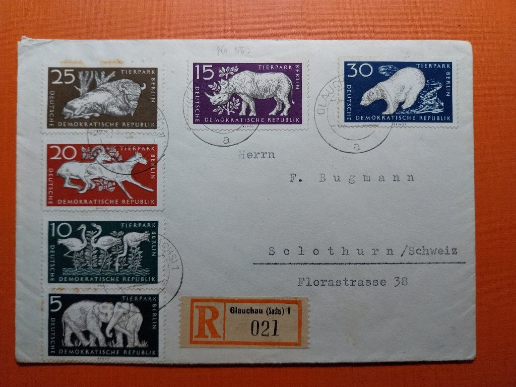 DDR Aangetekende envelop met serie tierenpark berlin, Postzegels en Munten, Verzenden, Envelop