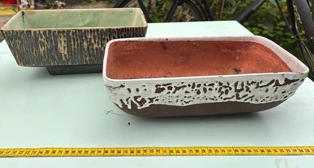 2 x vintage cactus potten berken bast Hk living stijl, Ophalen, Rond, Zo goed als nieuw, Aardewerk