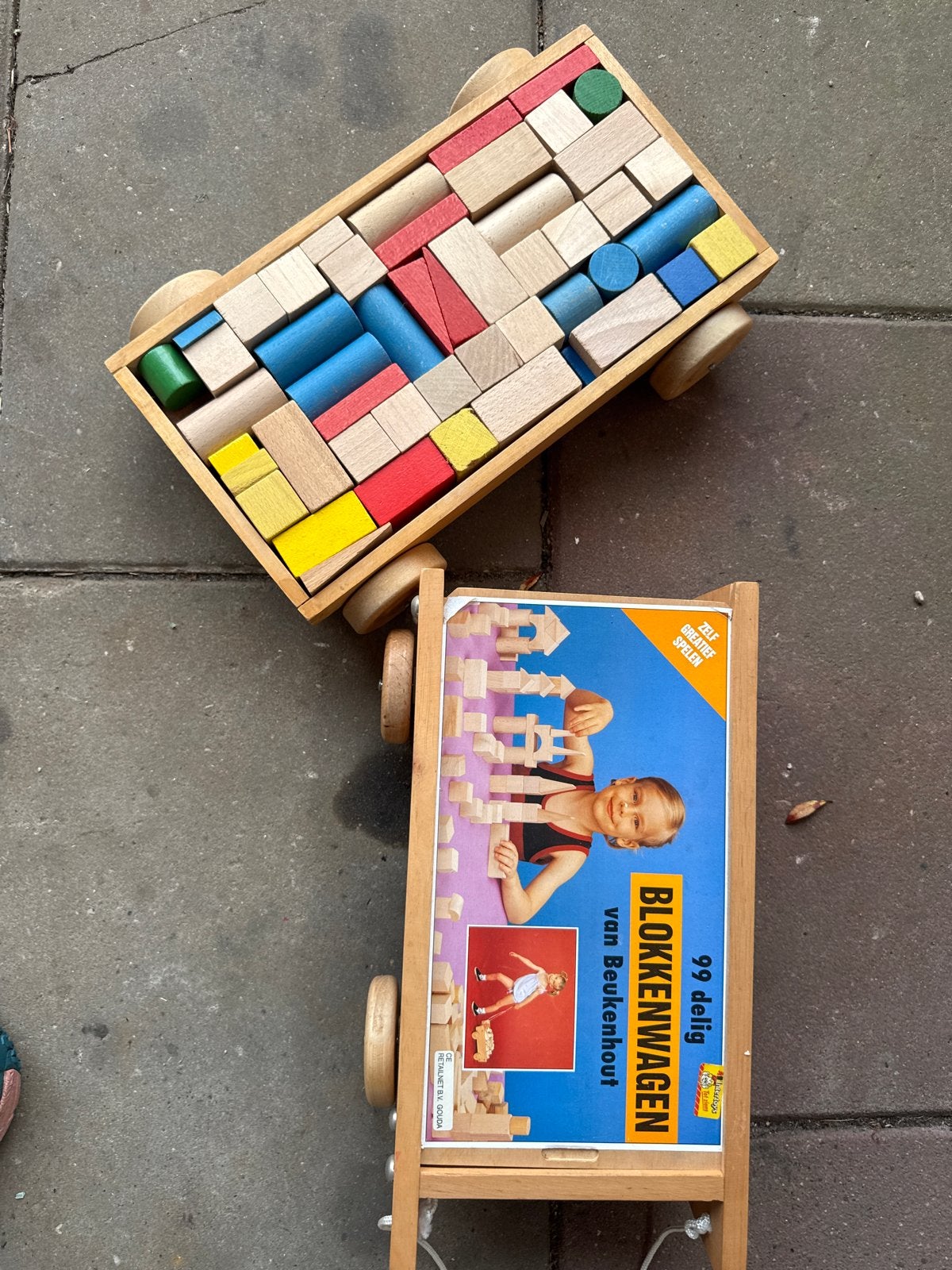 2x Houten blokkenwagen, Kinderen en Baby's, Ophalen, Gebruikt, Overige merken