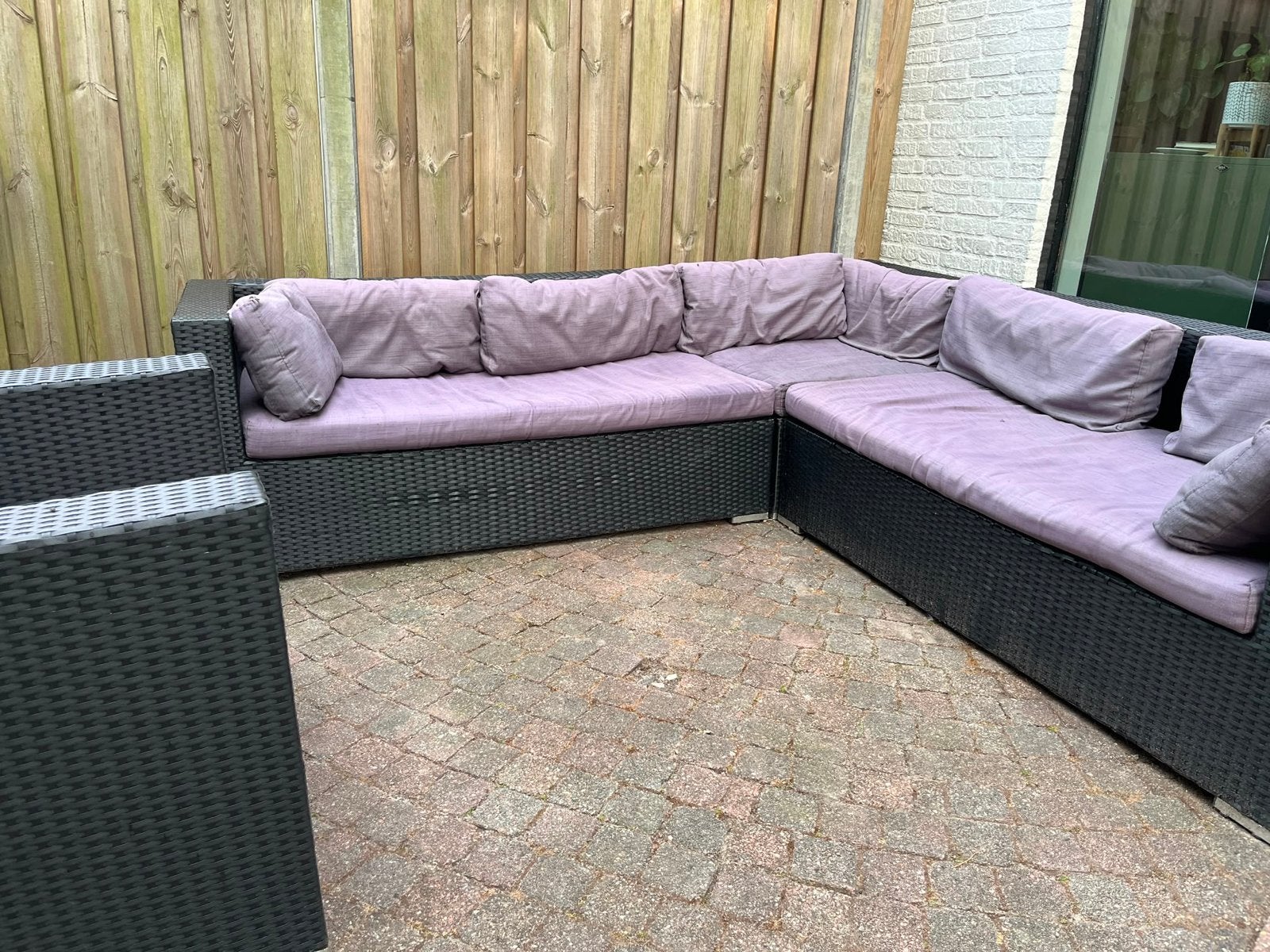 Loungebank (zwart) met kussens (grijs), Tuin en Terras, Tuinsets en Loungesets, Ophalen, Gebruikt, Loungeset, Bank