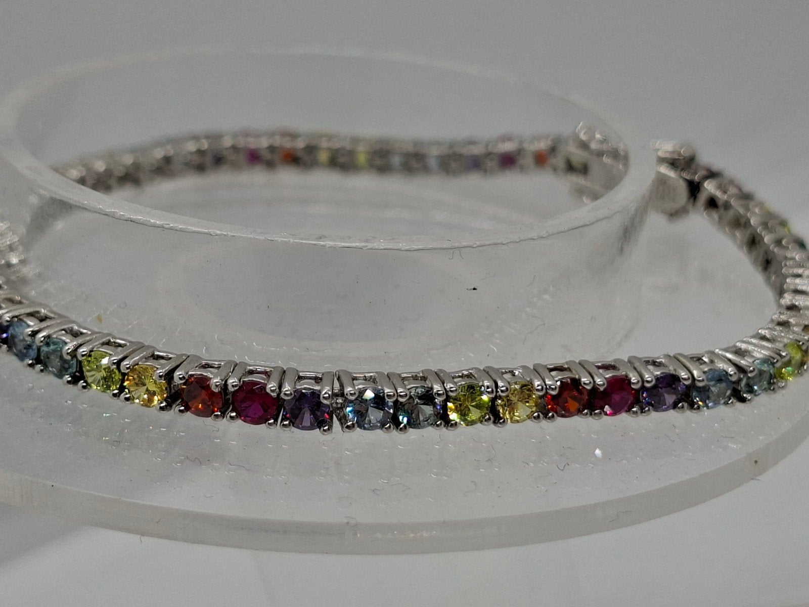 Zilveren Tennisarmband 925 met Multicolor Steentjes, Blauw, Ophalen of Verzenden, Zo goed als nieuw, Met edelsteen