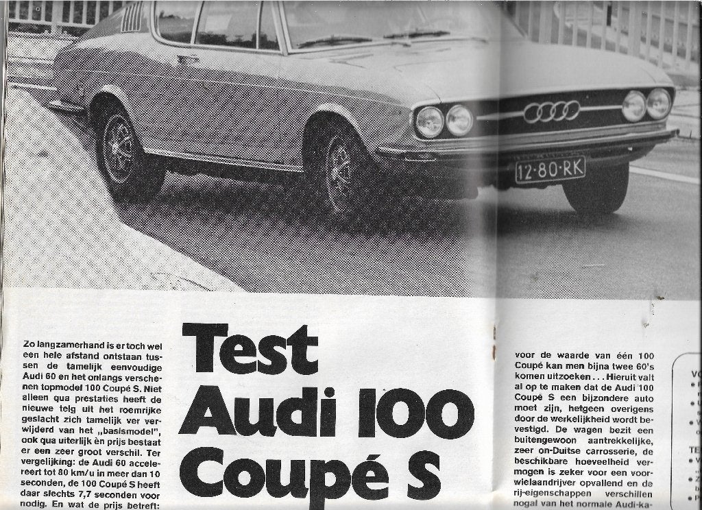 Roadtest AUDI 100 Coupé S, Autovisie 1971., Nieuw, Ophalen of Verzenden, Audi, Autovisie