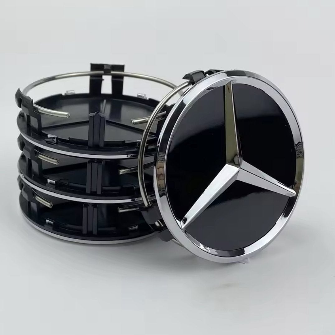 Set naafdoppen 75 mm Mercedes (4 stuks) nieuw zwart, Verzenden