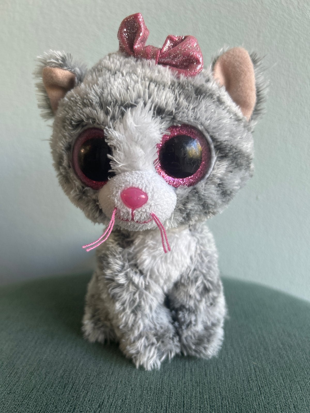 Ty Beanie Boo katje met grote ogen en strik, Verzenden, Grijs, Kat, Klein (minder dan 20 cm)