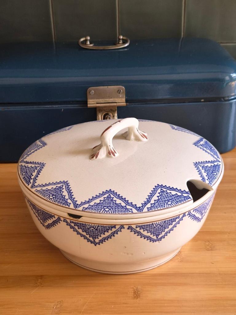 Antieke terrine Longwy 'Cluny' - Blauw-wit decor, Ophalen of Verzenden