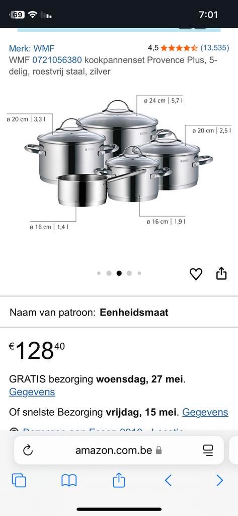 WMF kookpannenset Provence Plus, 5-delig, roestvrij staal, Ophalen of Verzenden, Zo goed als nieuw, Rvs
