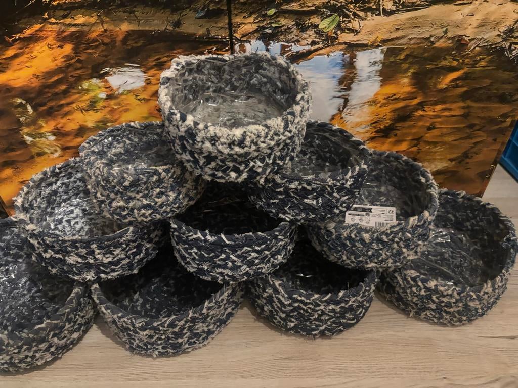 Spijkerstof mandjes met plastic binnenkant, Overige materialen, Mand, Rond, Nieuw