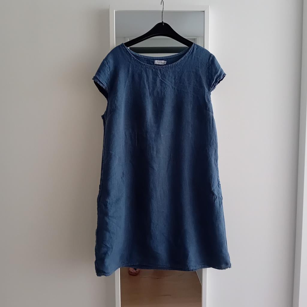 100% linnen jurkje AZURI maat XL izgs, Blauw, Maat 46/48 (XL) of groter, Ophalen of Verzenden, Zo goed als nieuw