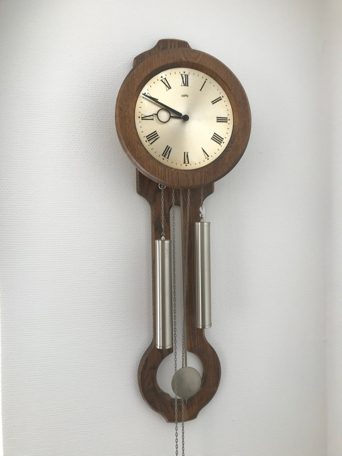 Mooie massief eiken wandklok in goede staat, Ophalen of Verzenden