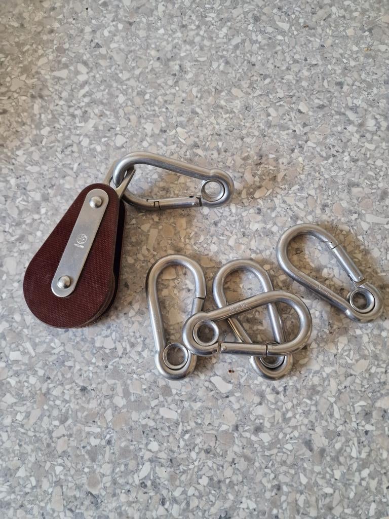 HYE katrol 5 RVS carabiners enkelbloks, Ophalen of Verzenden
