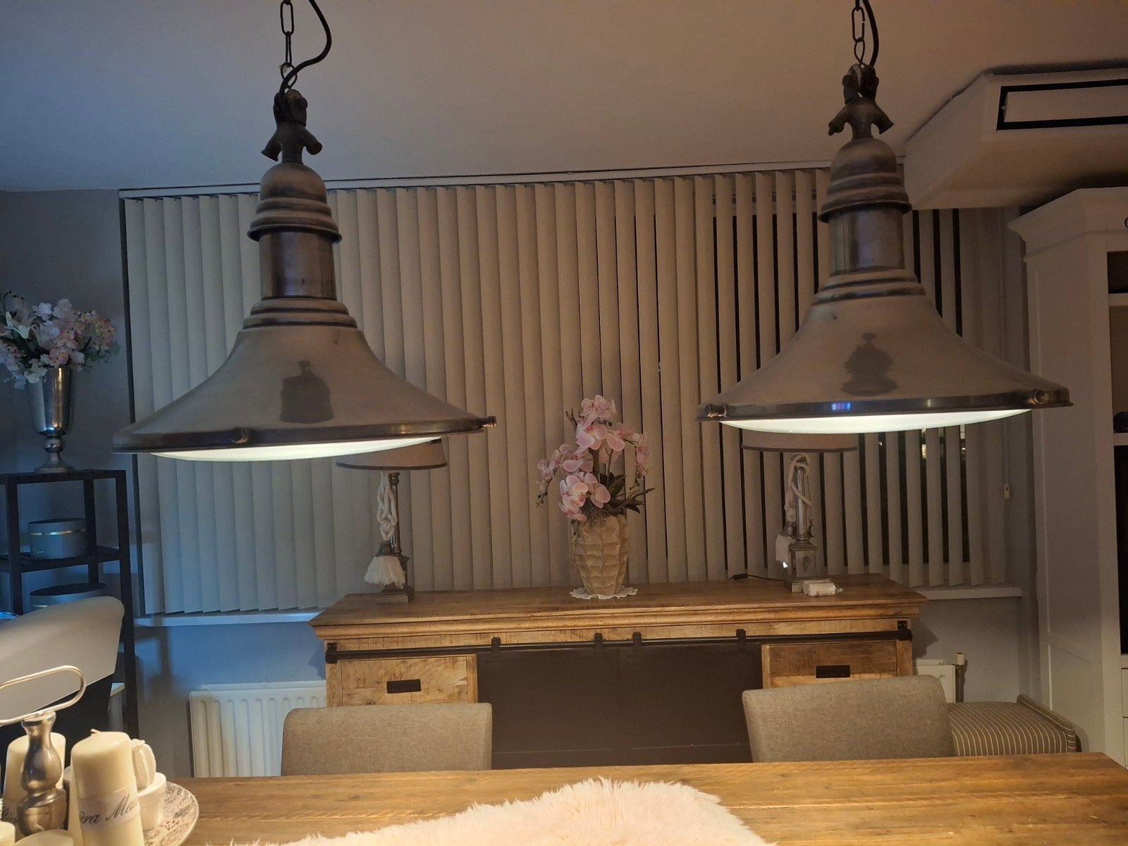 Set van 2 industriële hanglampen - Metaal, Ophalen, Industrieel, Landelijk, E27 (groot), Zo goed als nieuw