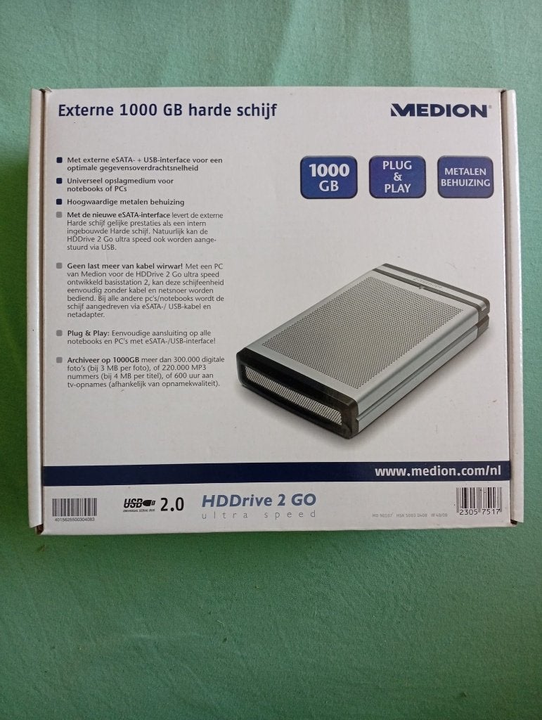 Medion externe harde schijf 1000GB, Ophalen of Verzenden, Desktop, Medion, Nieuw