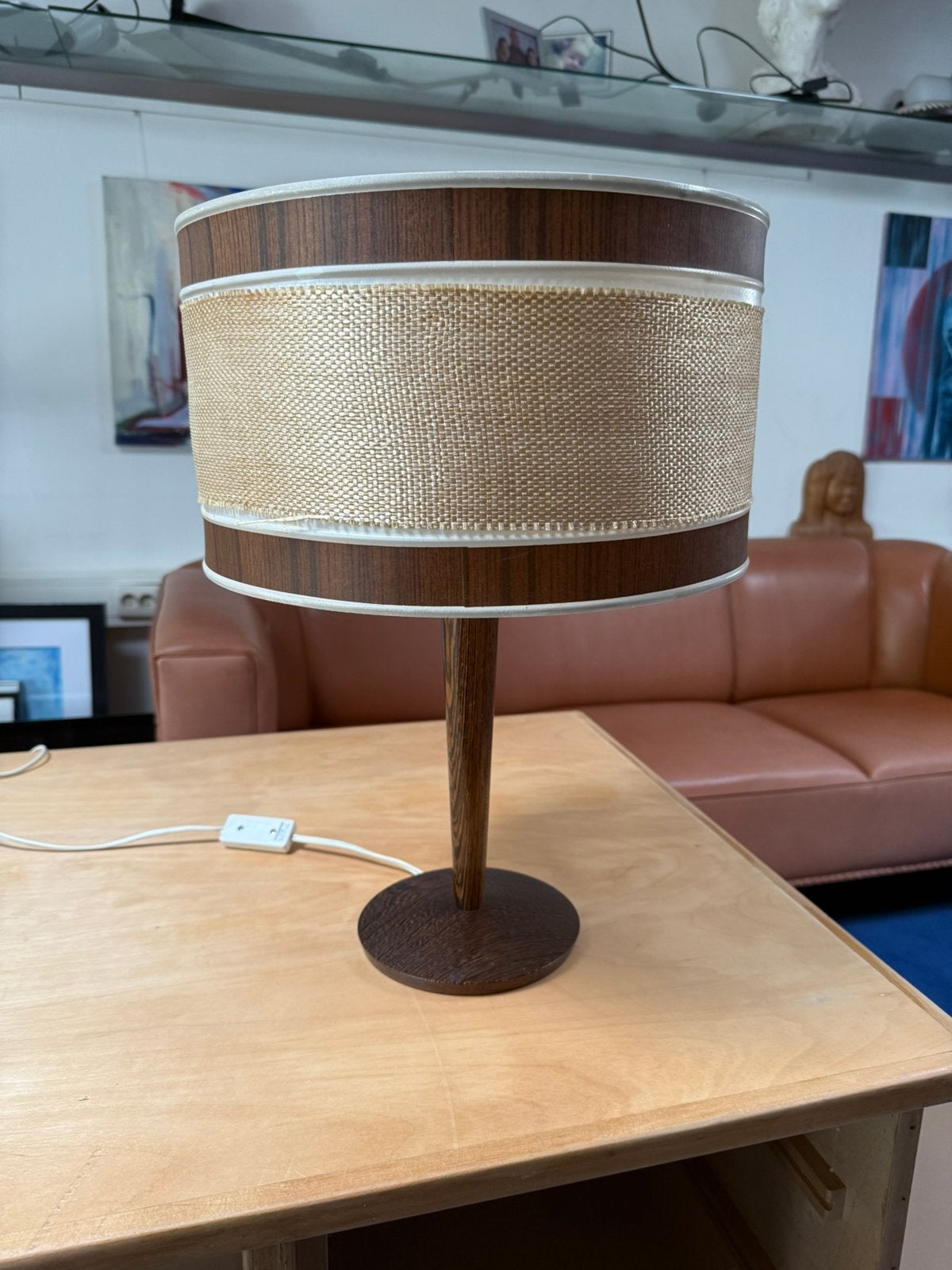 Schemerlamp Vintage Wengé Sixties, Ophalen, Met schakelaar, Gebruikt, Overige merken