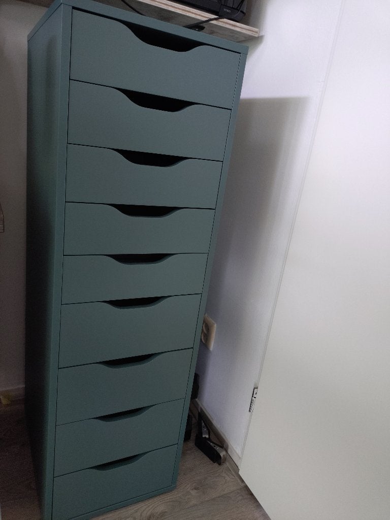 ALEX Ladeblok met 9 lades, grijs-turquoise, 36x116 cm, Ophalen, Minder dan 50 cm, 5 laden of meer, 100 tot 150 cm