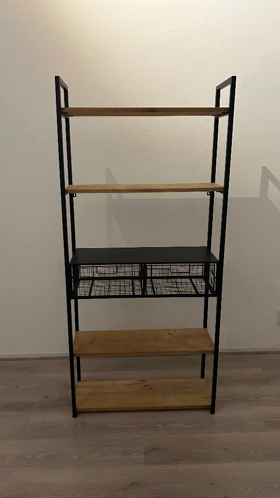 Stellingkast zwart metaal en hout, Huis en Inrichting, Ophalen, Zo goed als nieuw