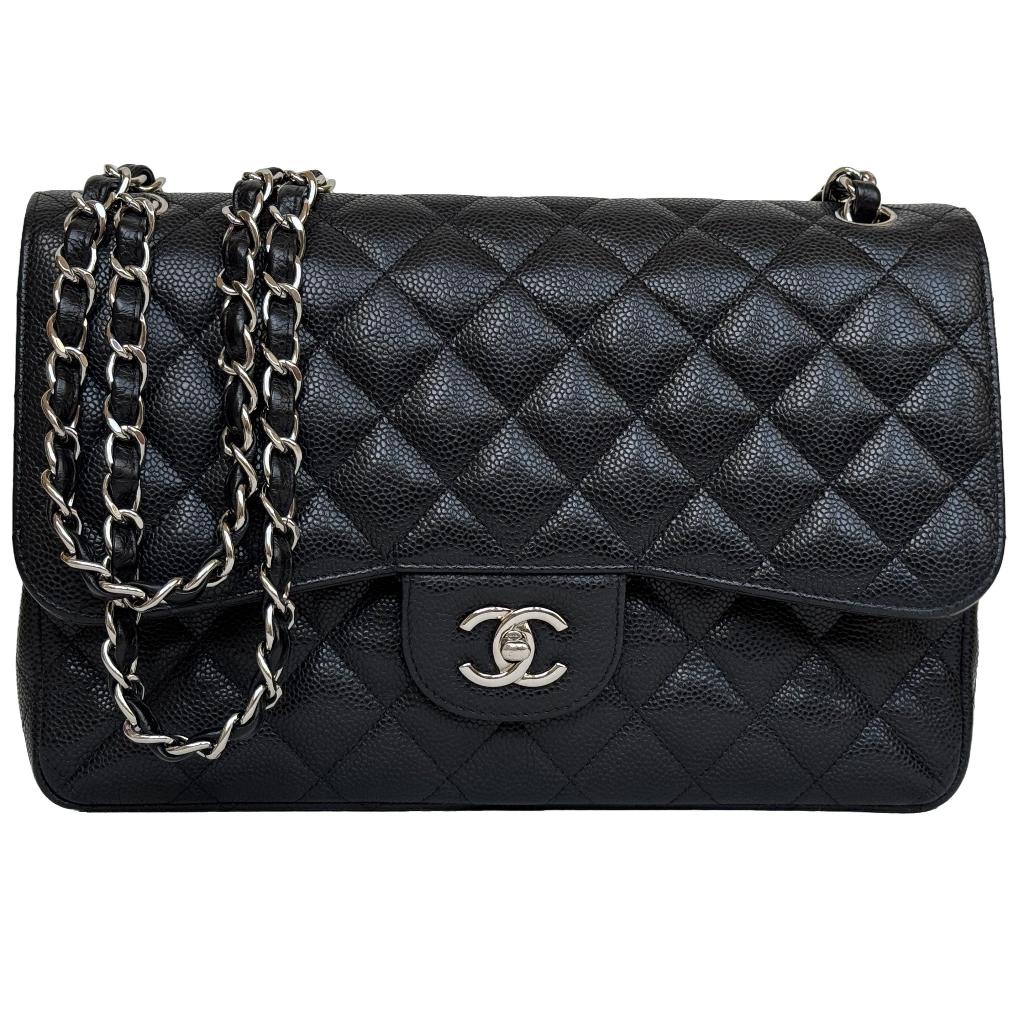 Chanel jumbo SHW zilveren hardware kaviar caviar tas, Verzenden, Zo goed als nieuw, Zwart, Handtas
