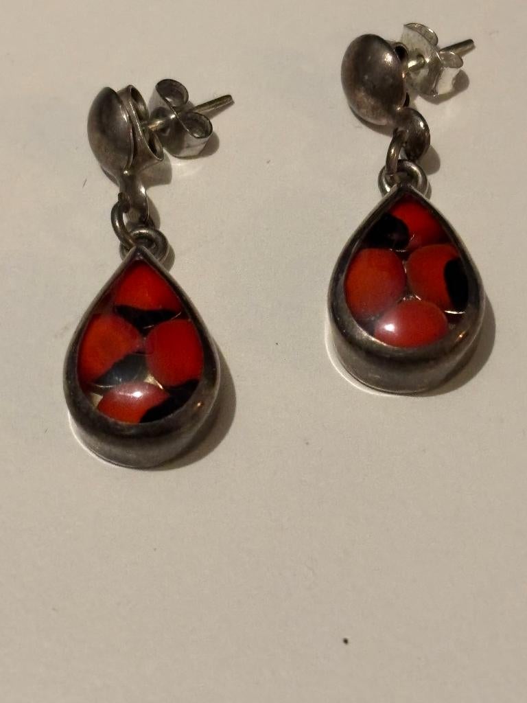 Zilveren Huayruro seed oorbellen, Hangers, Ophalen of Verzenden, Zo goed als nieuw, Zilver