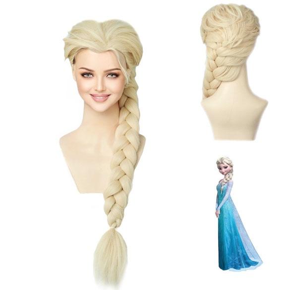 Luxe Frozen Disney pruik Elsa roomblond met vlecht, Verzenden, Nieuw, Pruik of Haarverlenging