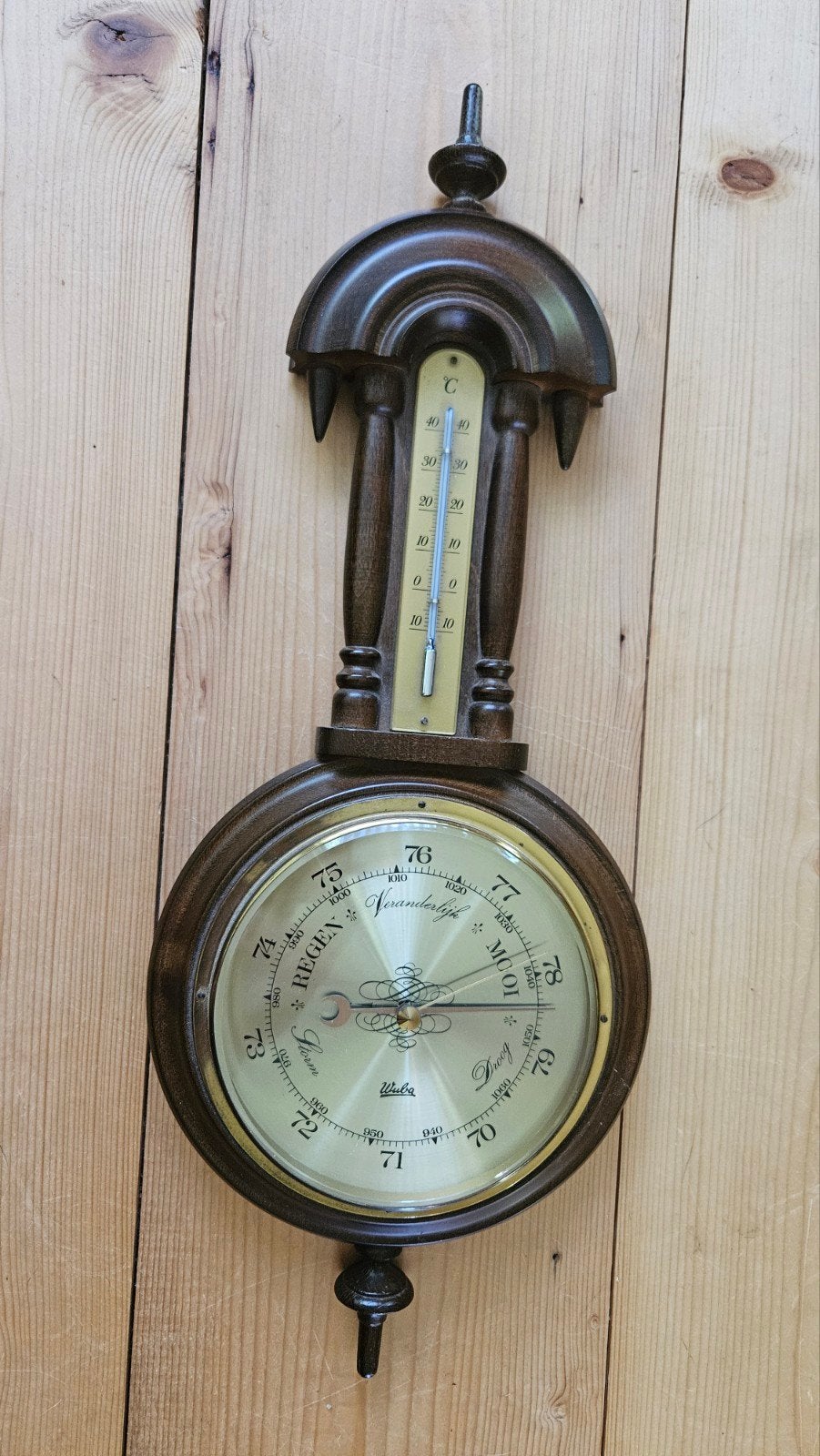 Antieke Wuba Barometer met Thermometer - Hout, Ophalen of Verzenden, Gebruikt, Barometer