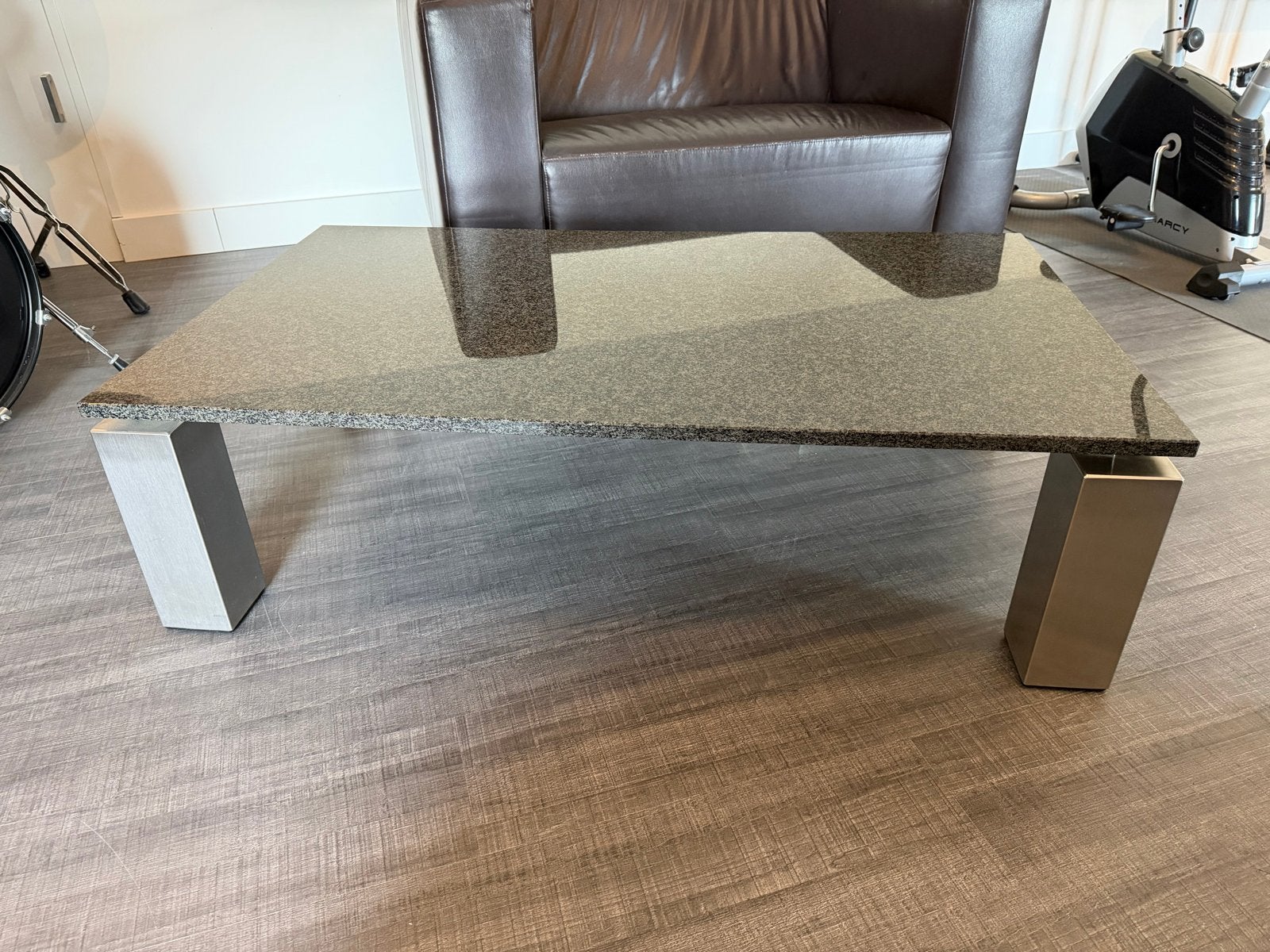 Salontafel graniet Impala Black met RVS onderstel 120x70cm, Ophalen, 100 tot 150 cm, 50 tot 100 cm, Zo goed als nieuw