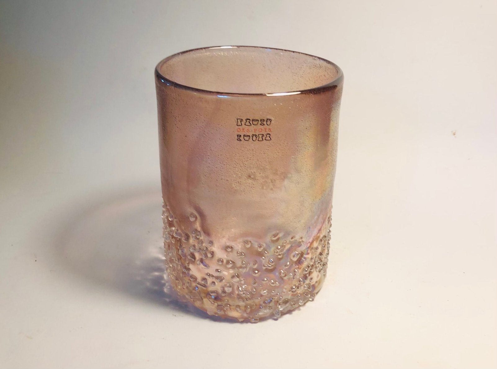 Plantenpotje, windlicht van Des Pots, olie effect, roze glas, Ophalen of Verzenden, Zo goed als nieuw, Overige materialen