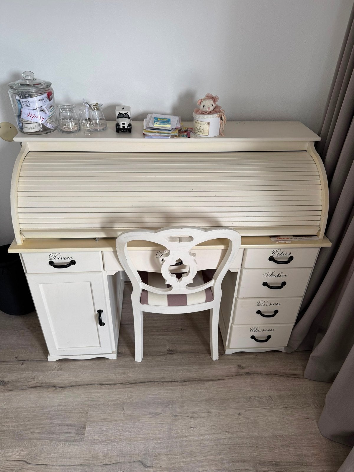 Vintage Secretaire Bureau met Rolluik en Lades, Huis en Inrichting, Bureaus, Ophalen, Gebruikt, Secretaire, Vintage
