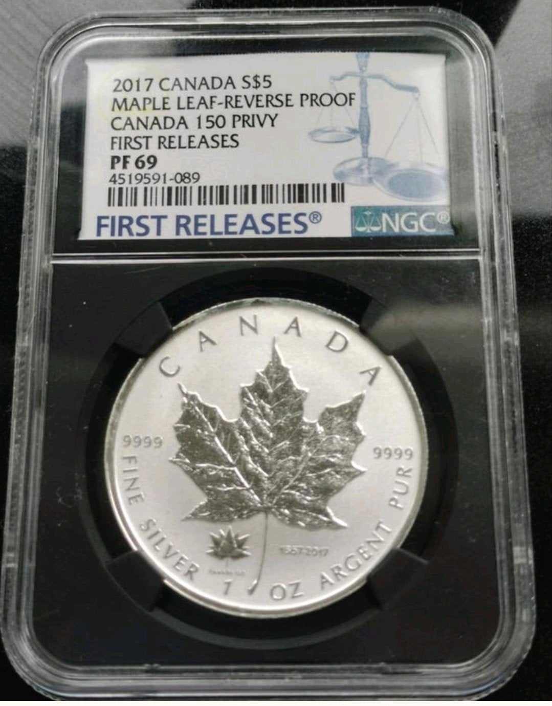 Maple Leaf 2017 zilveren munt 1 oz. NGC gegradeerd PF 69, Ophalen of Verzenden, Zilver