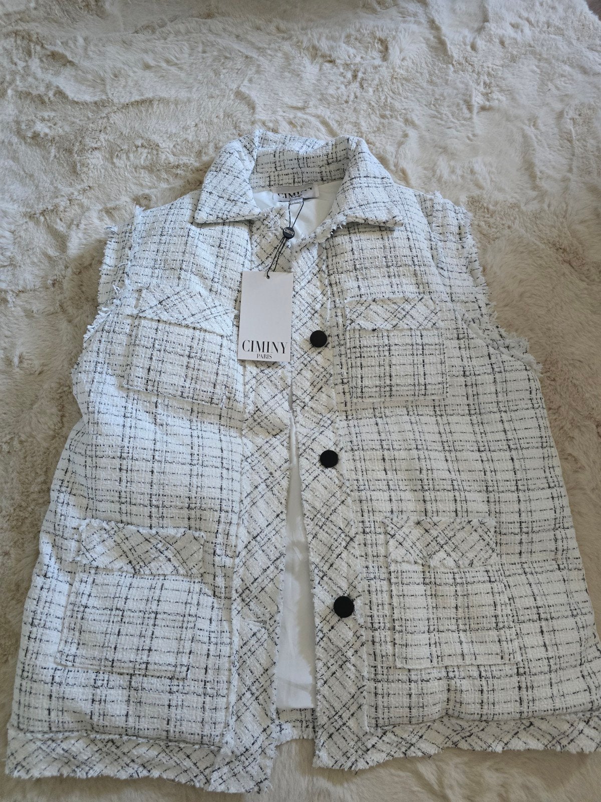 Nieuw Ciminy Paris Tweed Gilet - Wit/Zwart Geruit, Verzenden, Wit, Nieuw, Maat 42/44 (L)