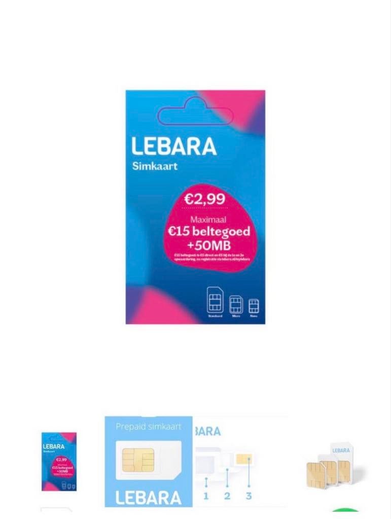 Lebara Simkaart - Geldig tot september 2027 (1000stuks), Telecommunicatie, Prepaidkaarten en Simkaarten, Ophalen of Verzenden